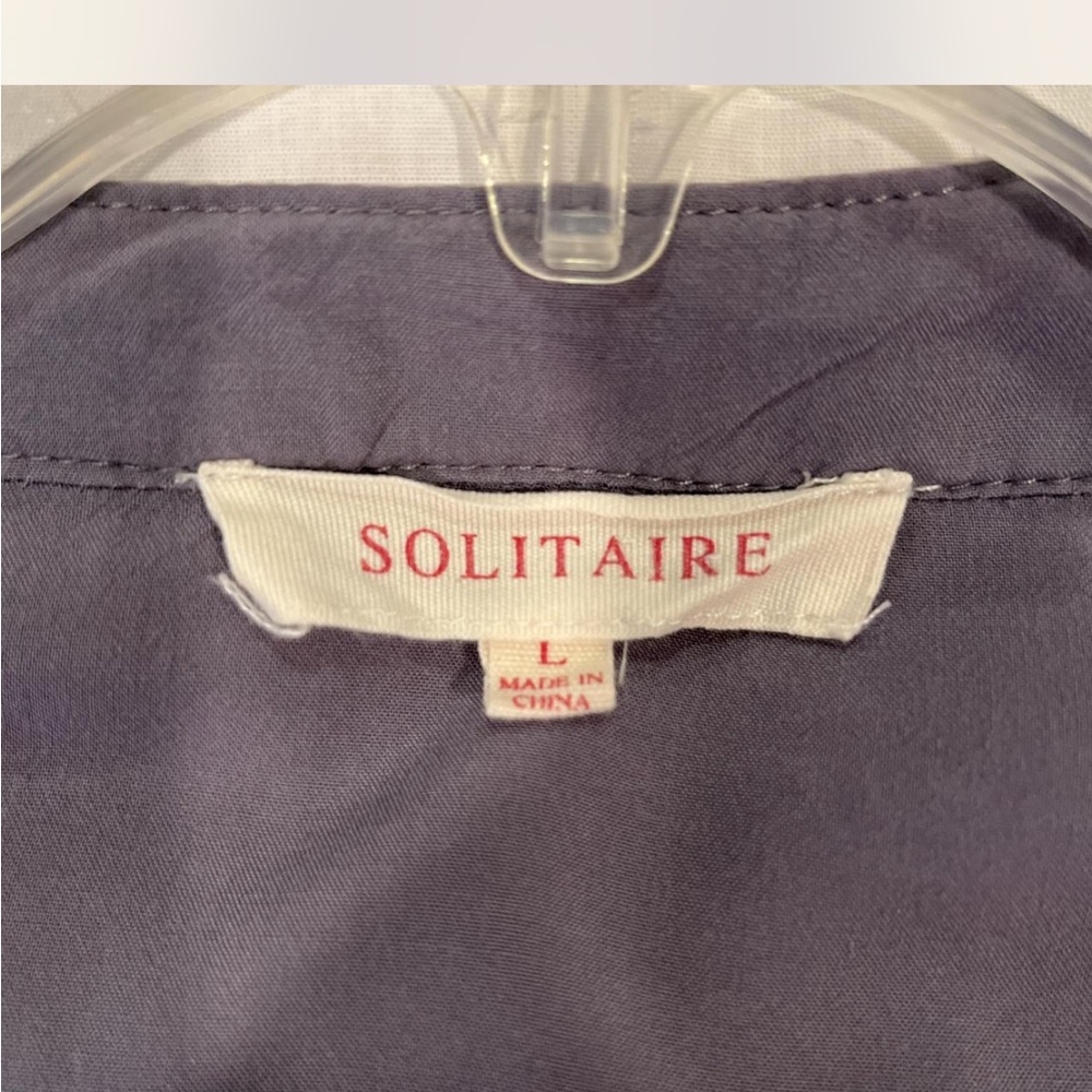 Solitaire Gray Boho Embroidered Tunic Top 3/4 Sleeve L - Picture 6 of 7